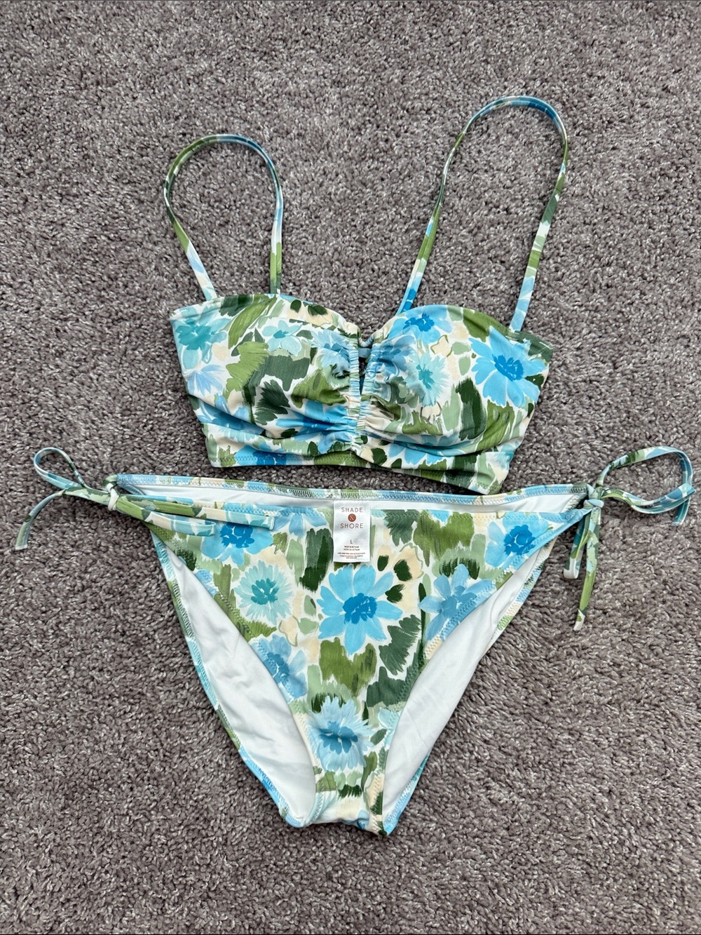 Shade & Shore Blue Green Floral Bikini Set